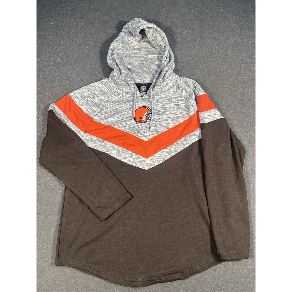 Women's NFL Cleveland Browns Hoodie Brown/Orange/Grey W/Browns Helmet Logo